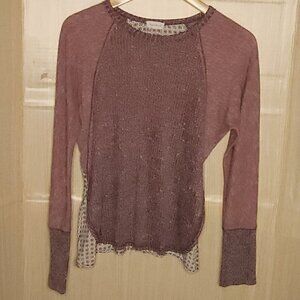 Hem & Thread Womens Maroon Paisley Mixed Material Silky Thermal Top Small